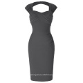 Belle Poque Stock Sans manches à l&#39;envers Retour Nylon Coton Hips-Wrapped Bodycon Grey Retro Vintage Dress BP000155-6